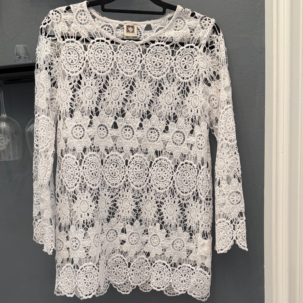 Anne Klein White Lace Tunic Top-S